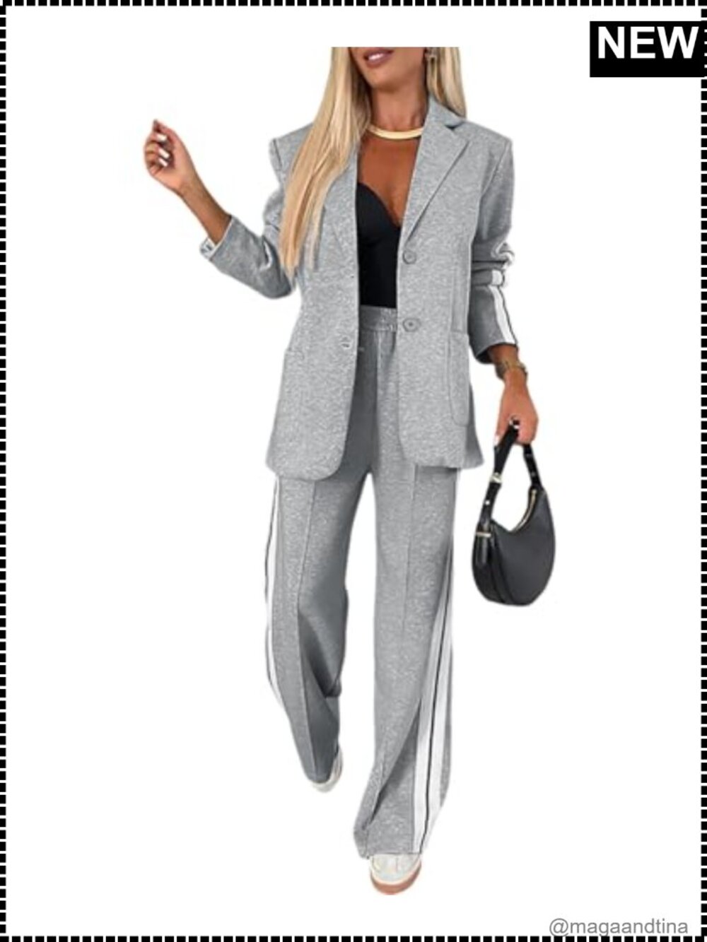 CHICME 2 Piece Blazer Set Wide Leg Pants Business Casual Suit